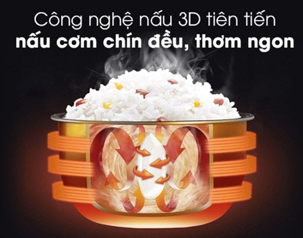 Công nghệ nấu 3D, hạt cơm mềm dẻo, không bị khô cứng.