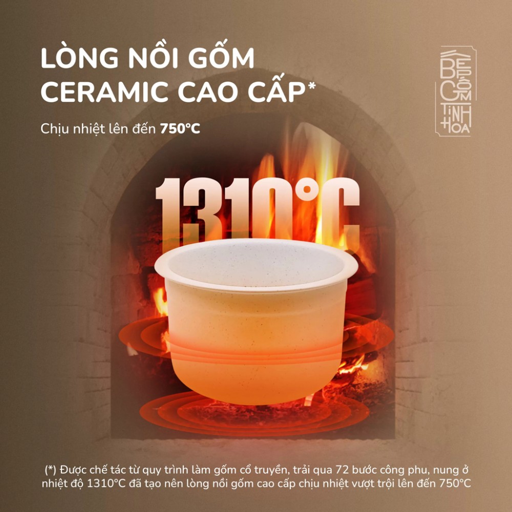  Lòng nồi bằng gốm tự nhiên cao cấp, giữ trọn dinh dưỡng và hương vị