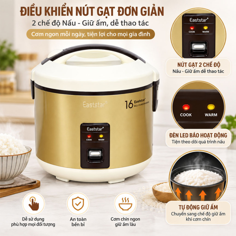 Nồi cơm điện nắp gài Eaststar 128A - Hàng chính hãng
