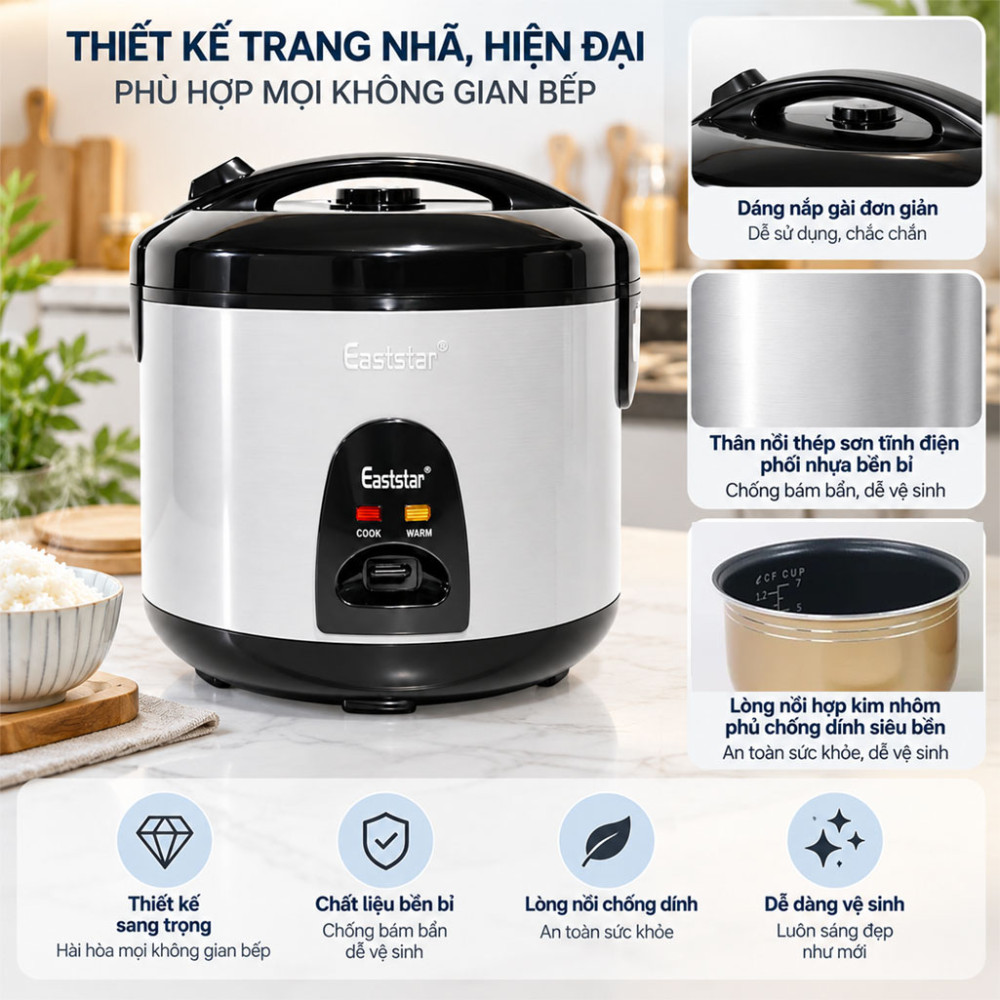 Nồi cơm điện nắp gài Eaststar 508A - Hàng chính hãng