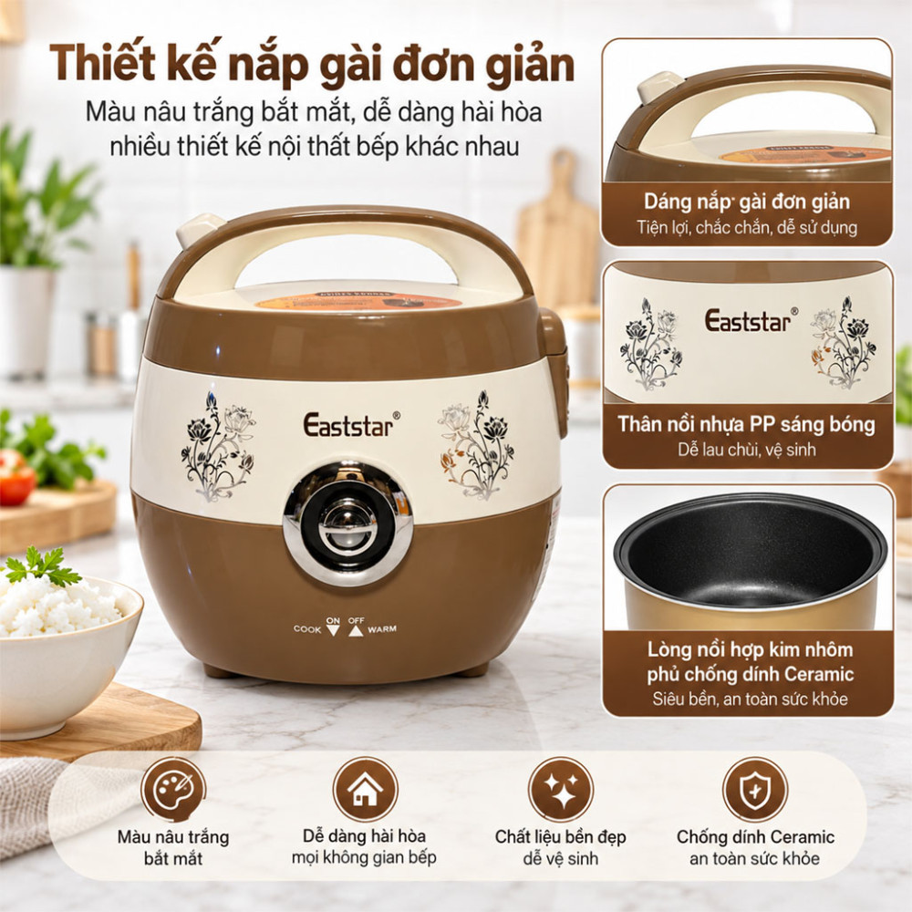 Nồi cơm điện nắp gài Eaststar 538A - Hàng chính hãng