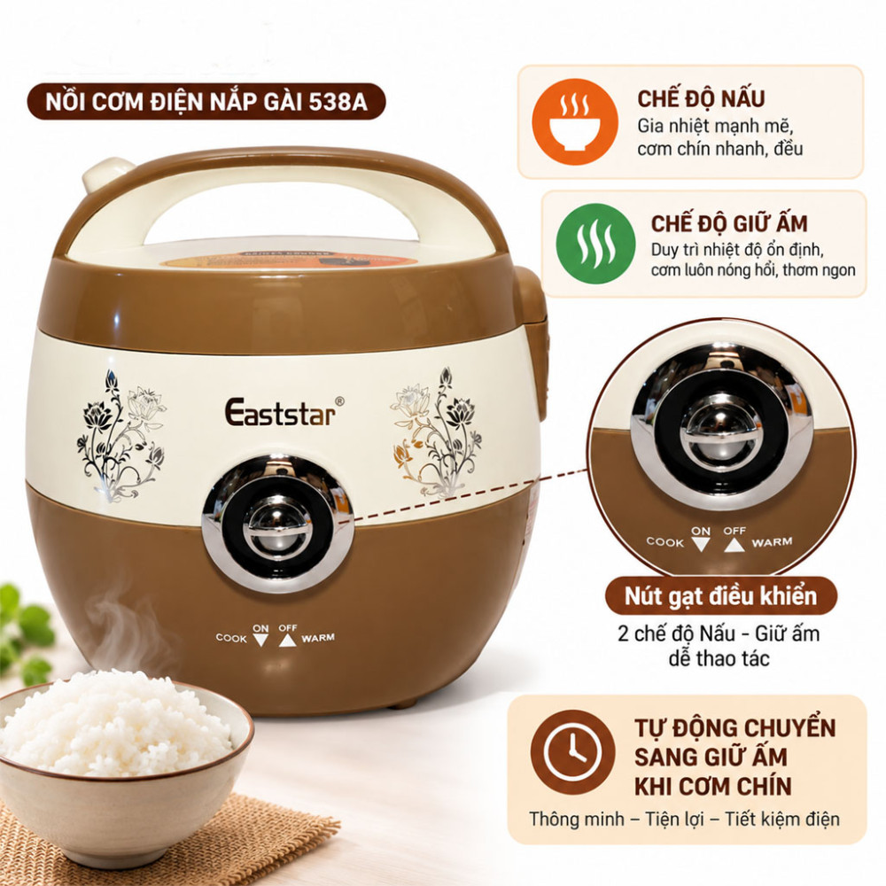 Nồi cơm điện nắp gài Eaststar 538A - Hàng chính hãng