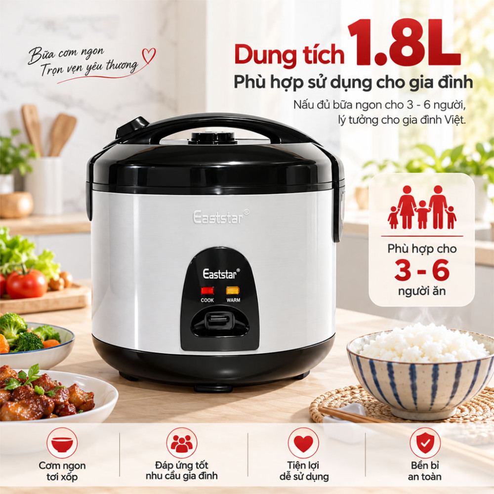Nồi cơm điện nắp gài Eaststar 708A - Hàng chính hãng