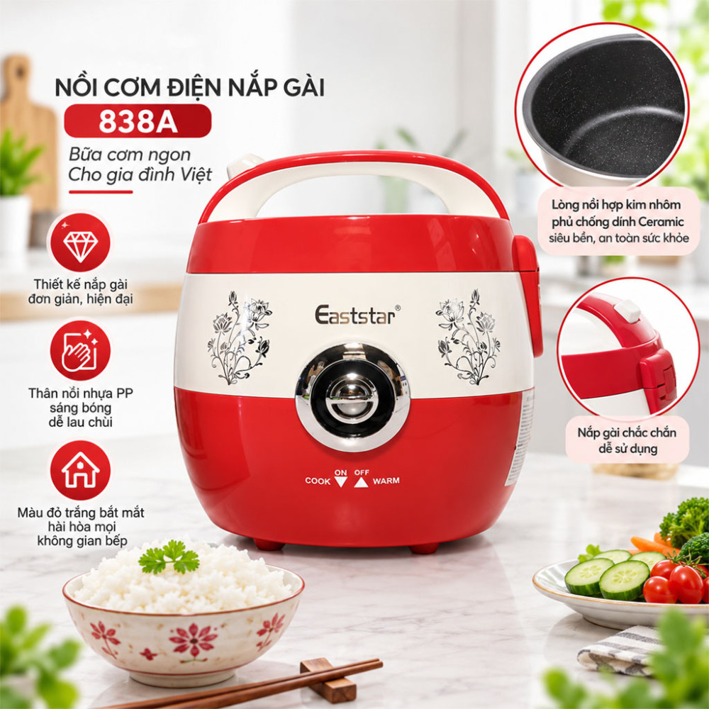 Nồi cơm điện nắp gài Eaststar 838A - Hàng chính hãng
