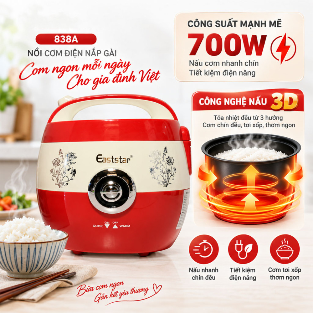 Nồi cơm điện nắp gài Eaststar 838A - Hàng chính hãng