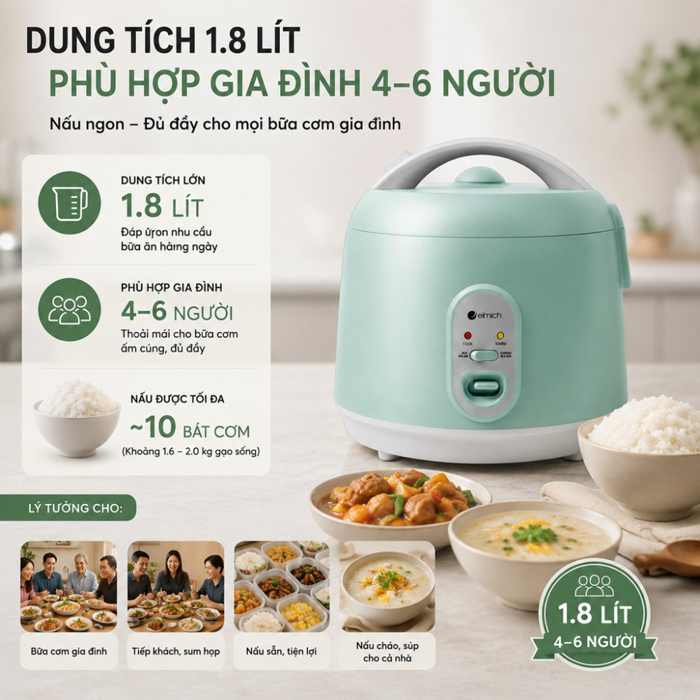 Nồi cơm điện Elmich 1.8L RCE-9250 - Hàng chính hãng