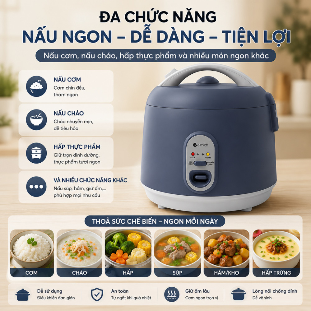 Nồi cơm điện Elmich 1.8L RCE-9250 - Hàng chính hãng