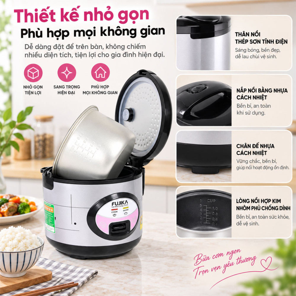 Nồi cơm điện nắp gài Fujika FJ-NC1505 - Hàng chính hãng