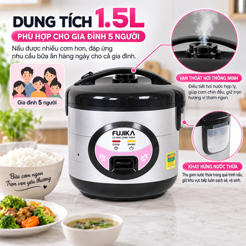 Nồi cơm điện nắp gài Fujika FJ-NC1505 - Hàng chính hãng