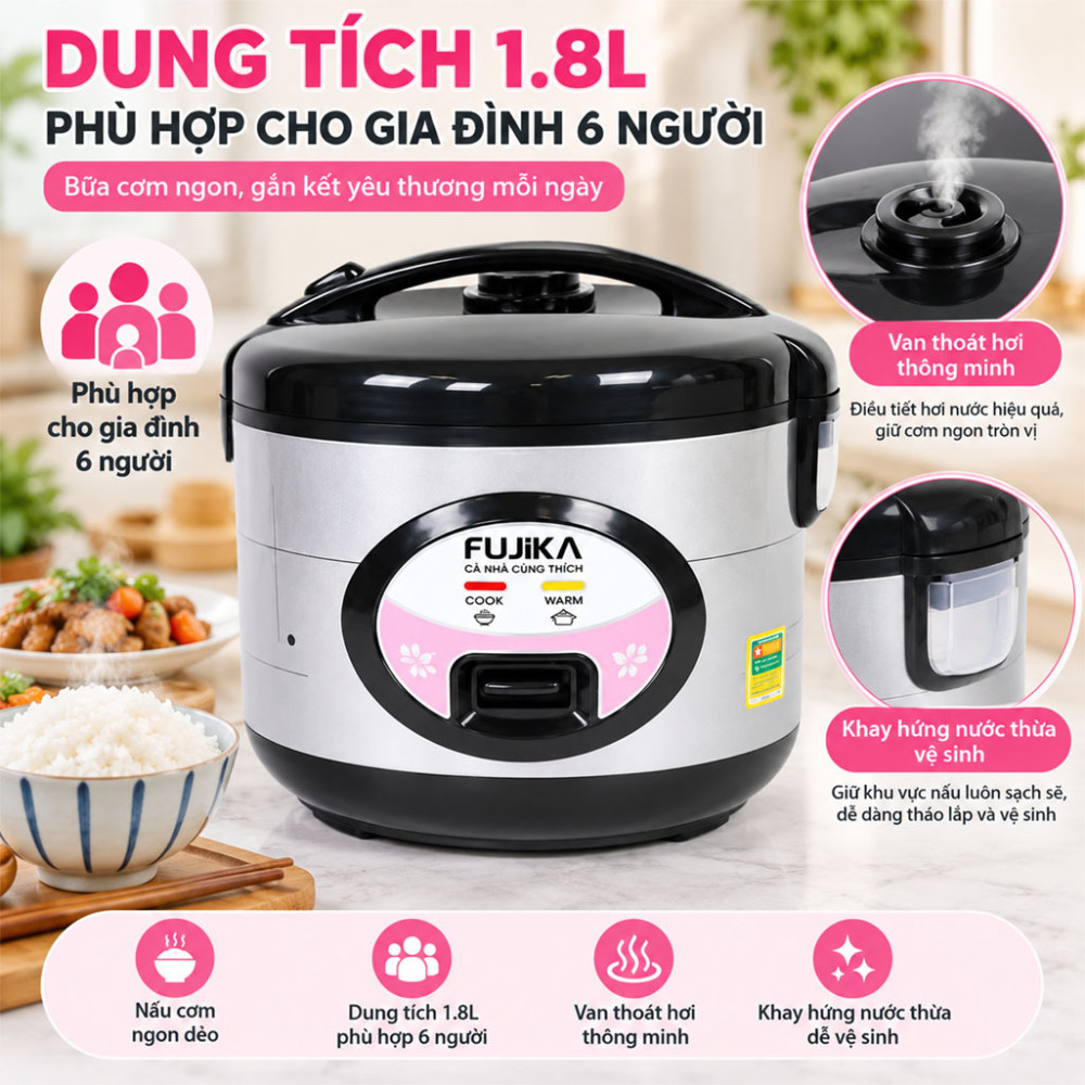 Nồi cơm điện nắp gài Fujika FJ-NC1815 - Hàng chính hãng