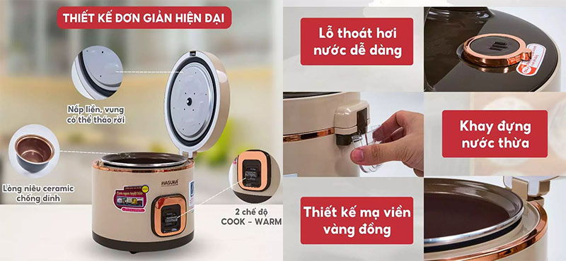 Thiết kế của Nồi cơm điện nắp gài Hasuka HSK-858 PLUS