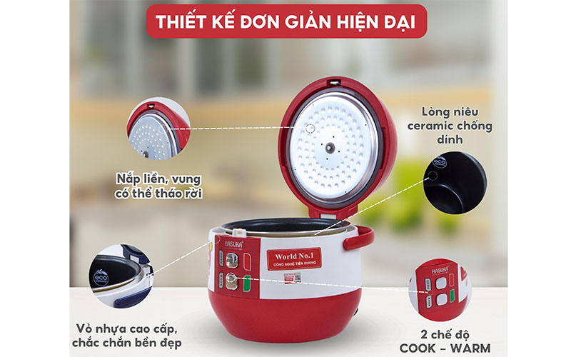 Thiết kế của Nồi cơm điện nắp gài Hasuka HSK-886