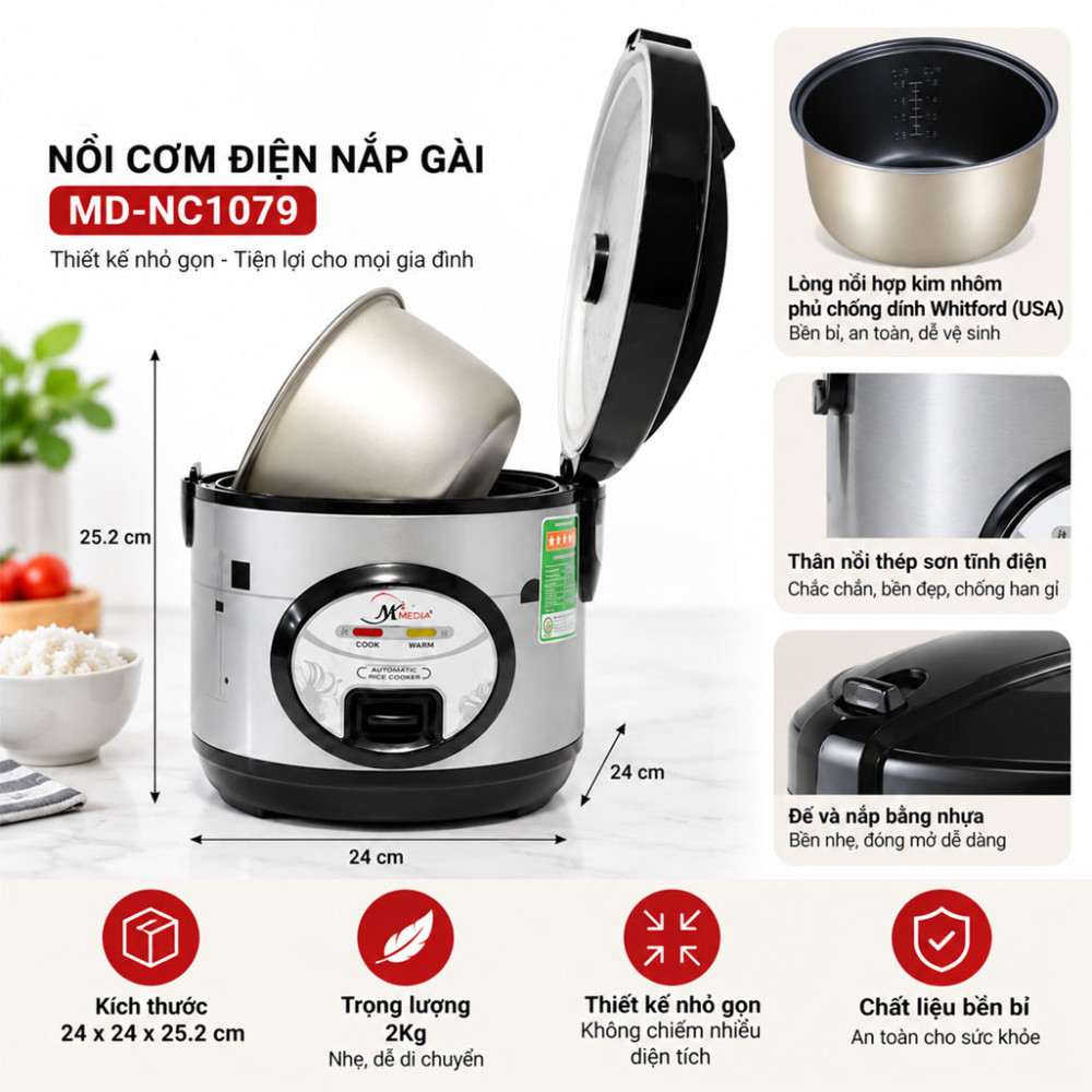 Nồi cơm điện nắp gài NK Media MD-NC1079 - Hàng chính hãng