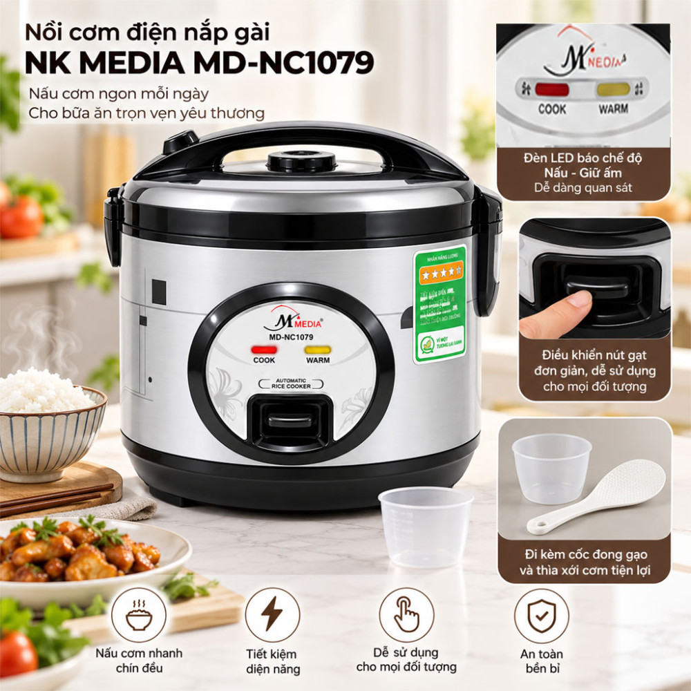 Nồi cơm điện nắp gài NK Media MD-NC1079 - Hàng chính hãng