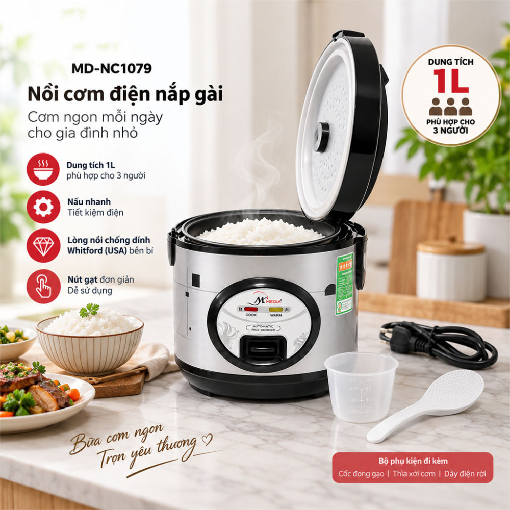 Nồi cơm điện nắp gài NK Media MD-NC1079 - Hàng chính hãng