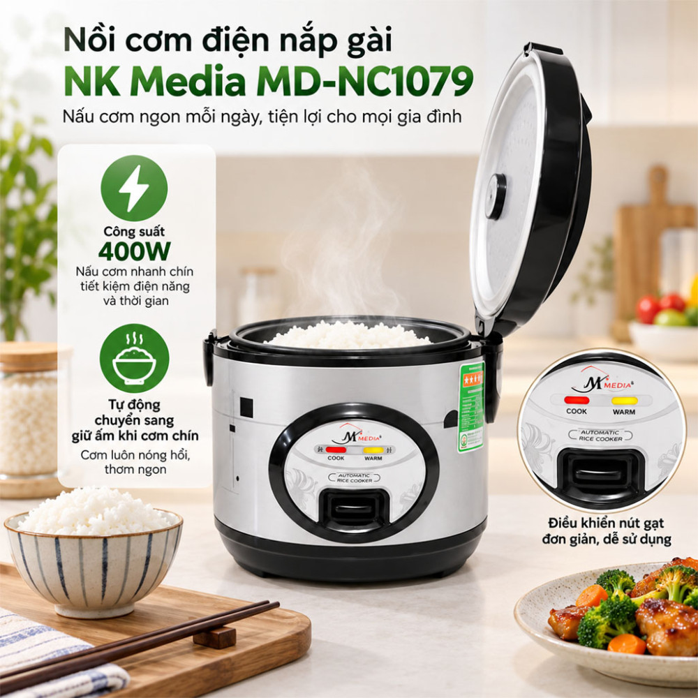 Nồi cơm điện nắp gài NK Media MD-NC1079 - Hàng chính hãng
