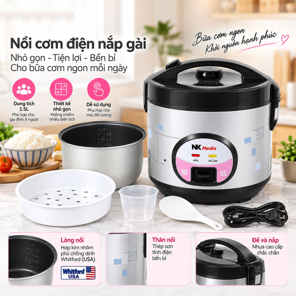Nồi cơm điện nắp gài NK Media MD-NC1575 - Hàng chính hãng