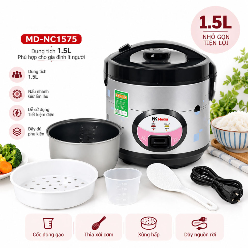 Nồi cơm điện nắp gài NK Media MD-NC1575 - Hàng chính hãng