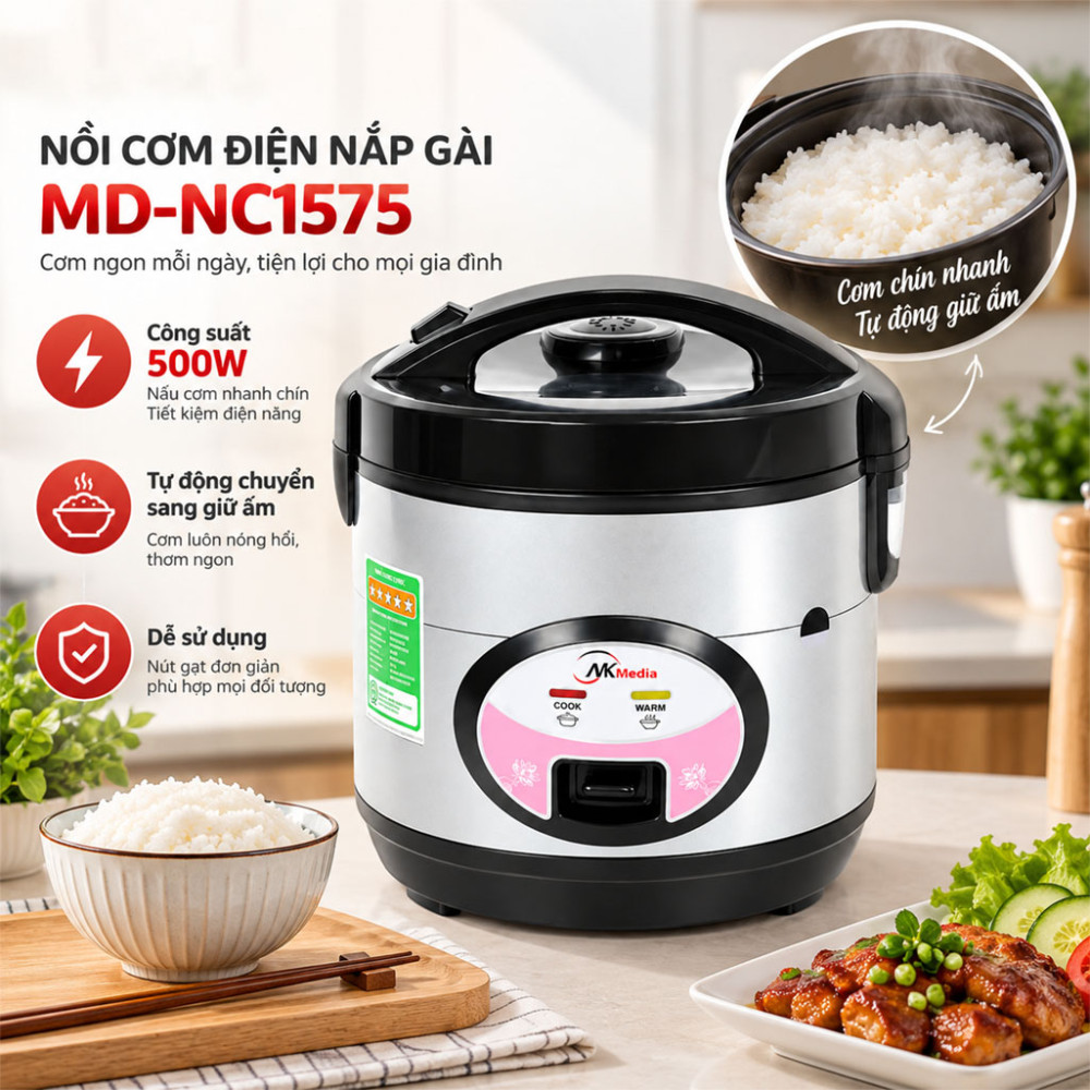 Nồi cơm điện nắp gài NK Media MD-NC1575 - Hàng chính hãng