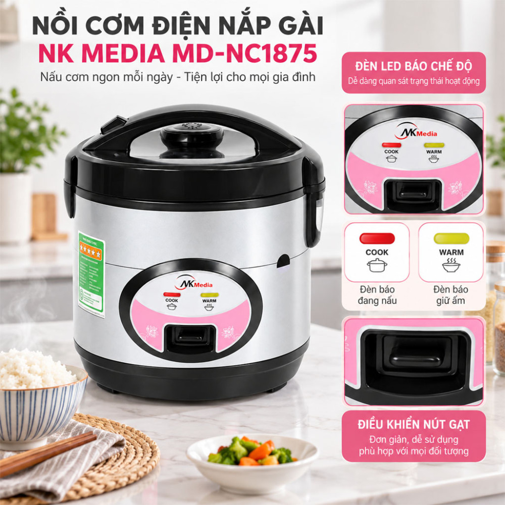 Nồi cơm điện nắp gài NK Media MD-NC1875 - Hàng chính hãng