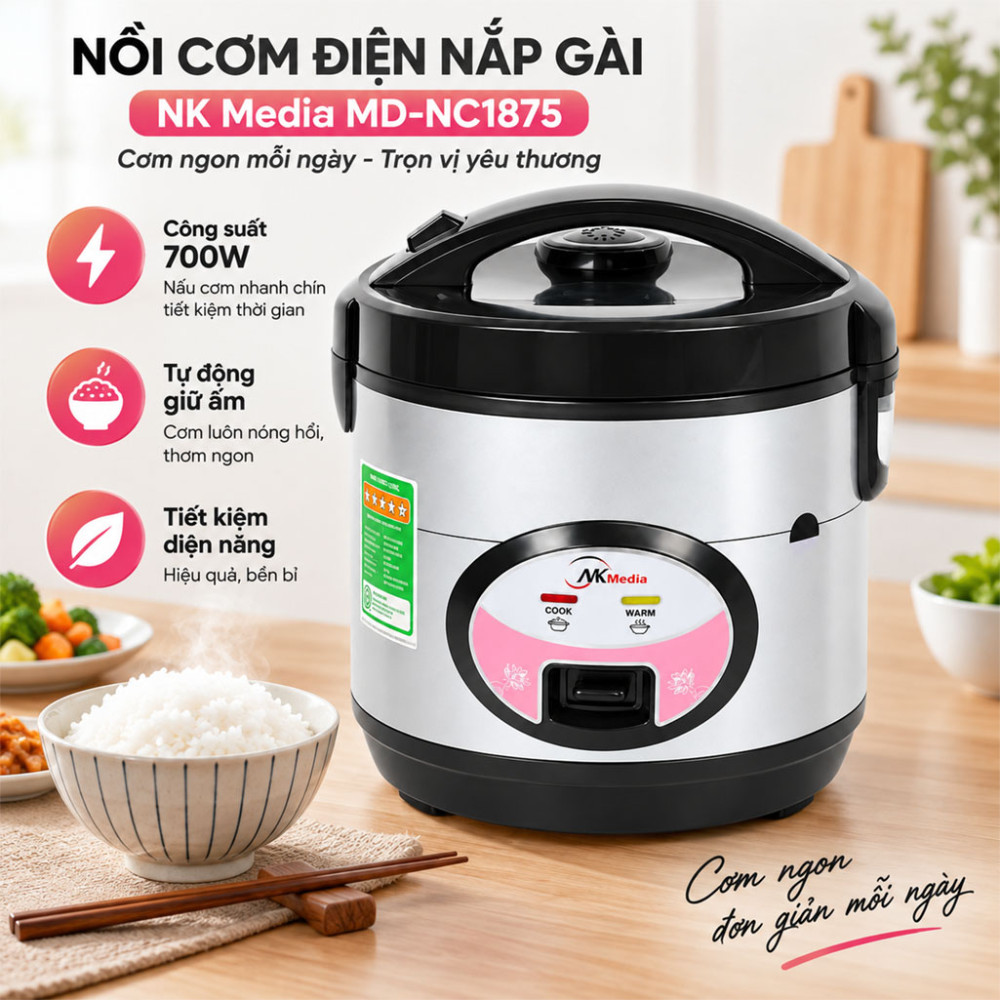 Nồi cơm điện nắp gài NK Media MD-NC1875 - Hàng chính hãng