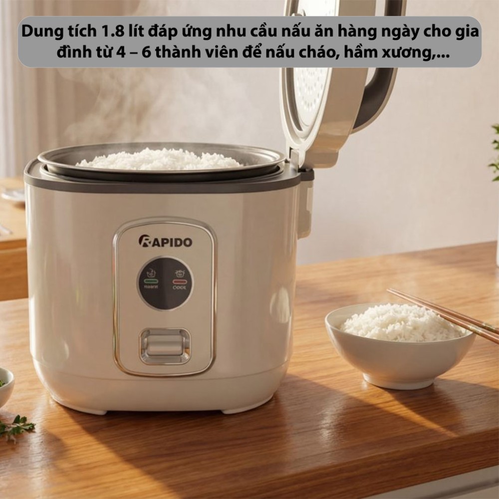 Nồi cơm điện nắp gài Rapido RC–1.8M2S - Hàng chính hãng