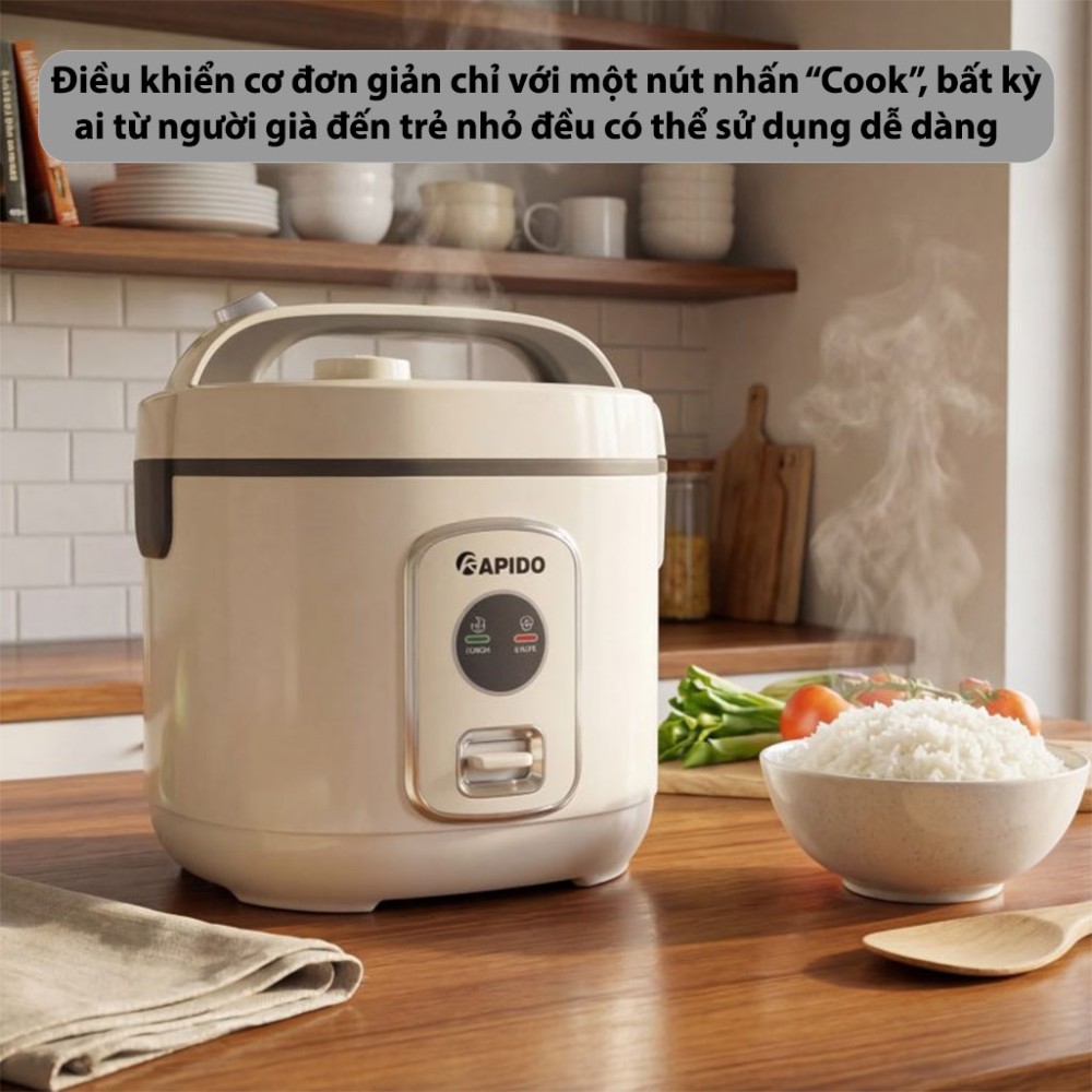 Nồi cơm điện nắp gài Rapido RC–1.8M2S - Hàng chính hãng