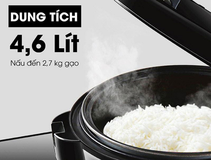 Dung tích nồi 4.6 lít, có thể nấu khoảng 2.7 kg gạo