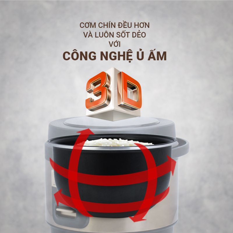 Cơm nóng đều với công nghệ ủ ấm 3D