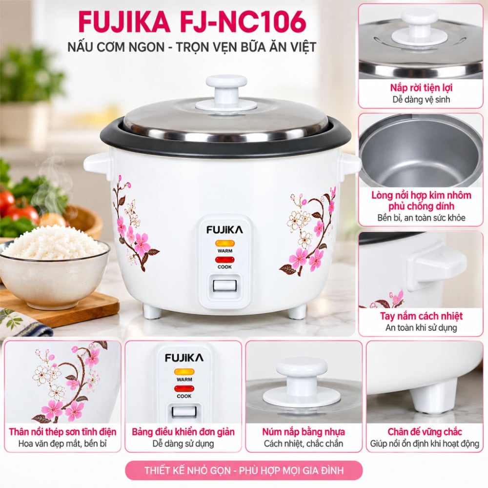 Nồi cơm điện nắp rời Fujika FJ-NC106 - Hàng chính hãng