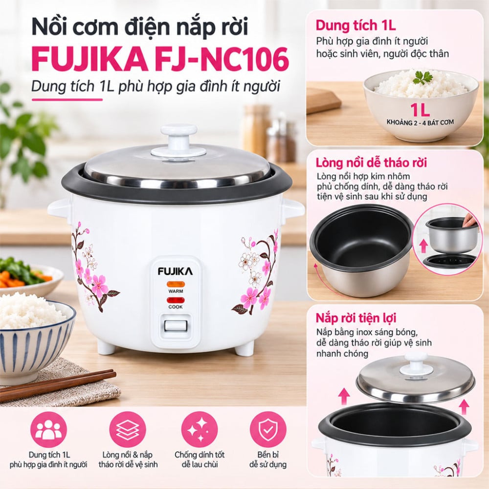 Nồi cơm điện nắp rời Fujika FJ-NC106 - Hàng chính hãng