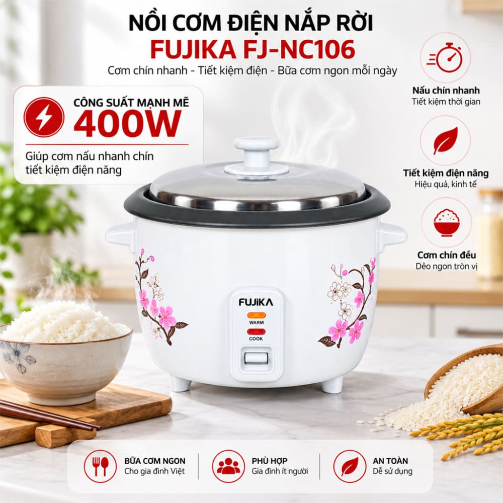 Nồi cơm điện nắp rời Fujika FJ-NC106 - Hàng chính hãng