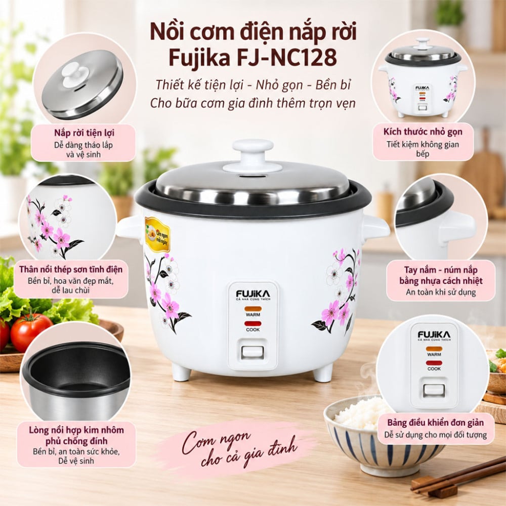Nồi cơm điện nắp rời Fujika FJ-NC128 - Hàng chính hãng
