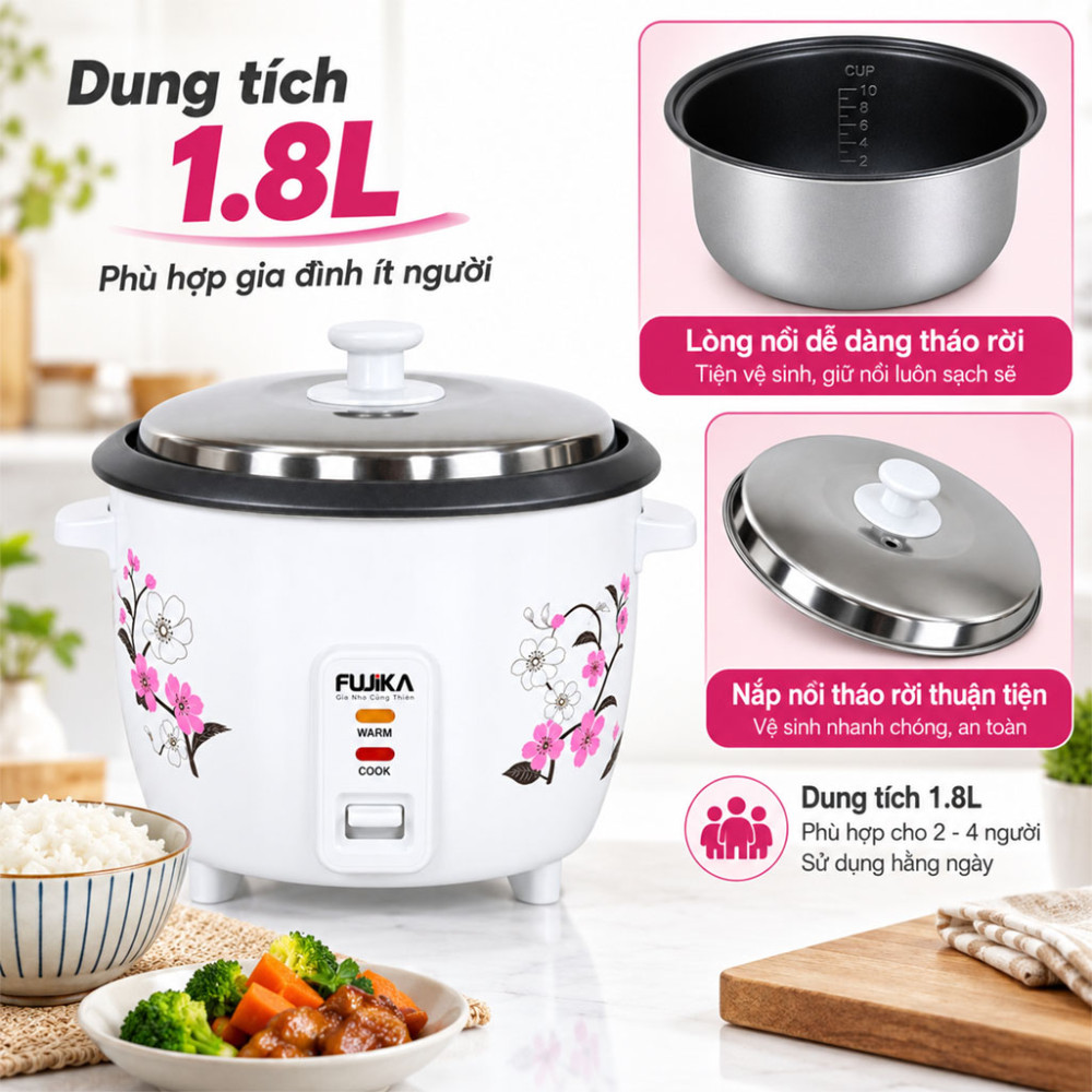 Nồi cơm điện nắp rời Fujika FJ-NC1816 - Hàng chính hãng