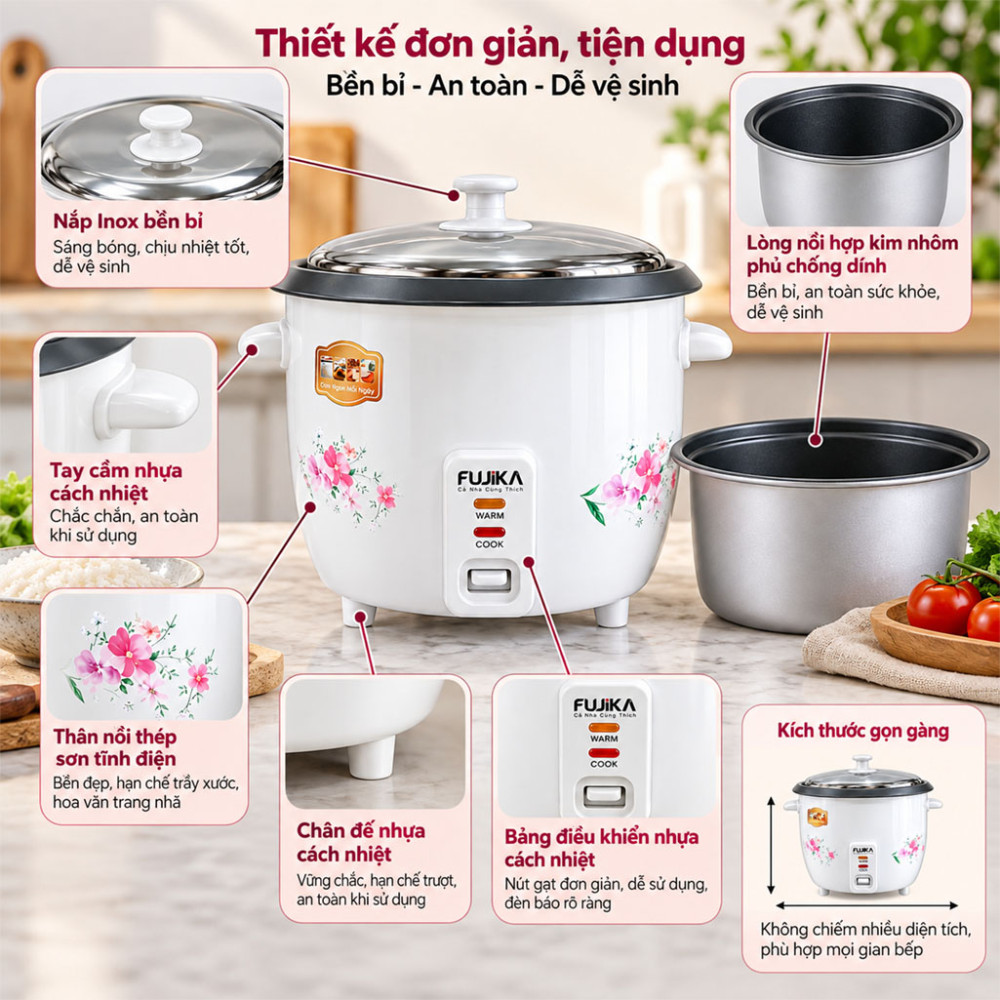 Nồi cơm điện nắp rời Fujika FJ-NC308 - Hàng chính hãng