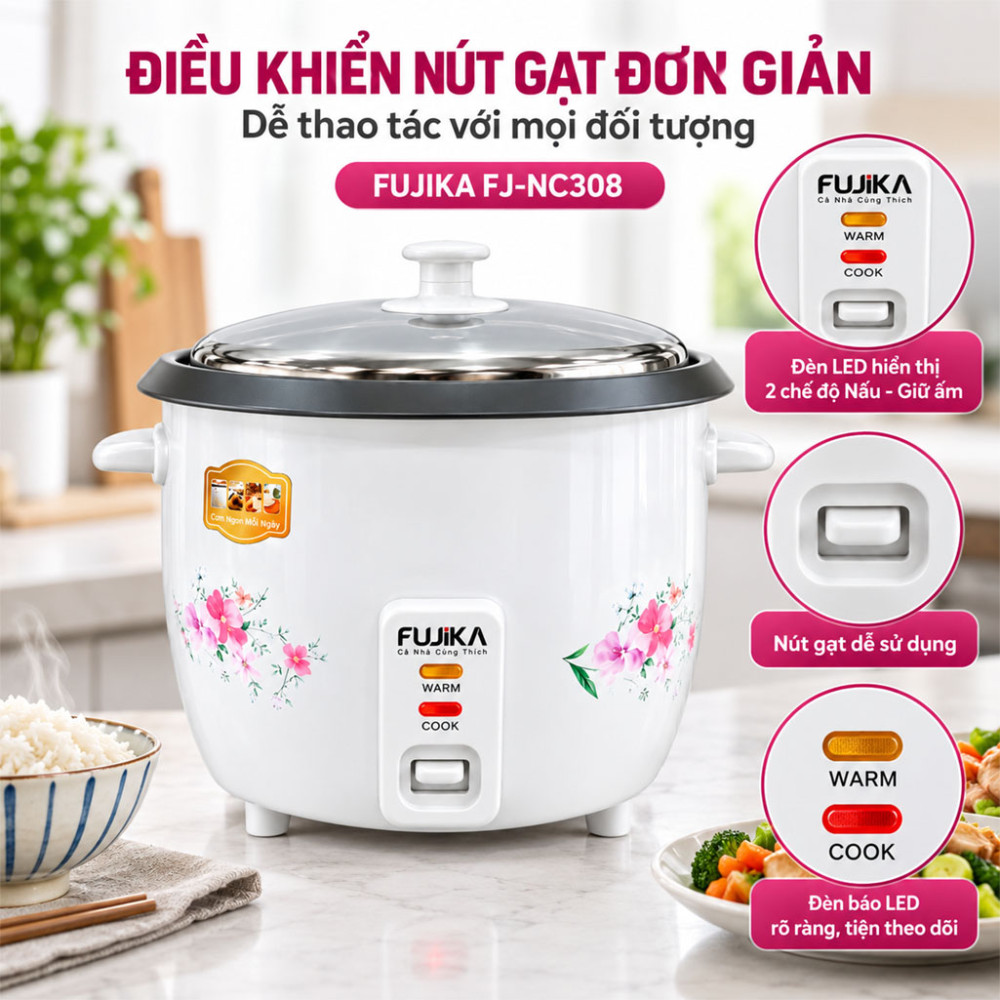 Nồi cơm điện nắp rời Fujika FJ-NC308 - Hàng chính hãng