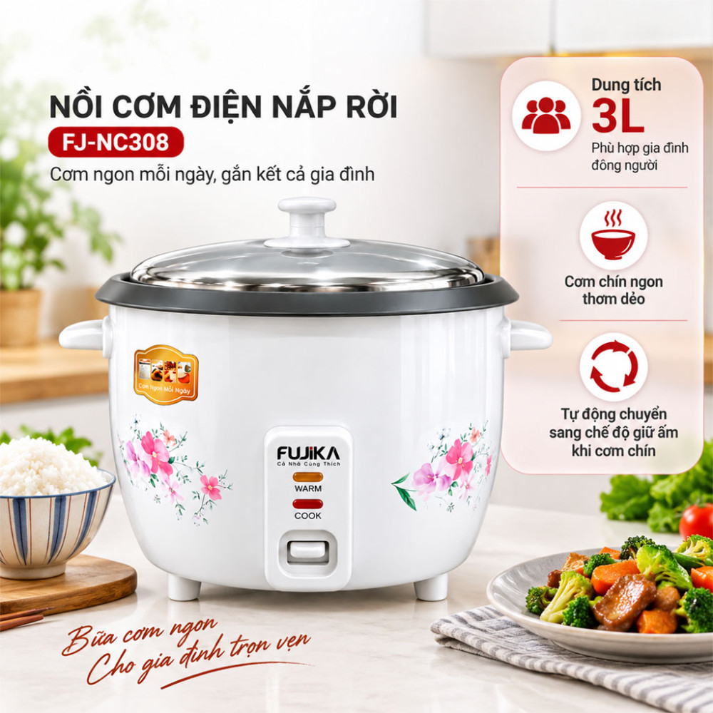Nồi cơm điện nắp rời Fujika FJ-NC308 - Hàng chính hãng