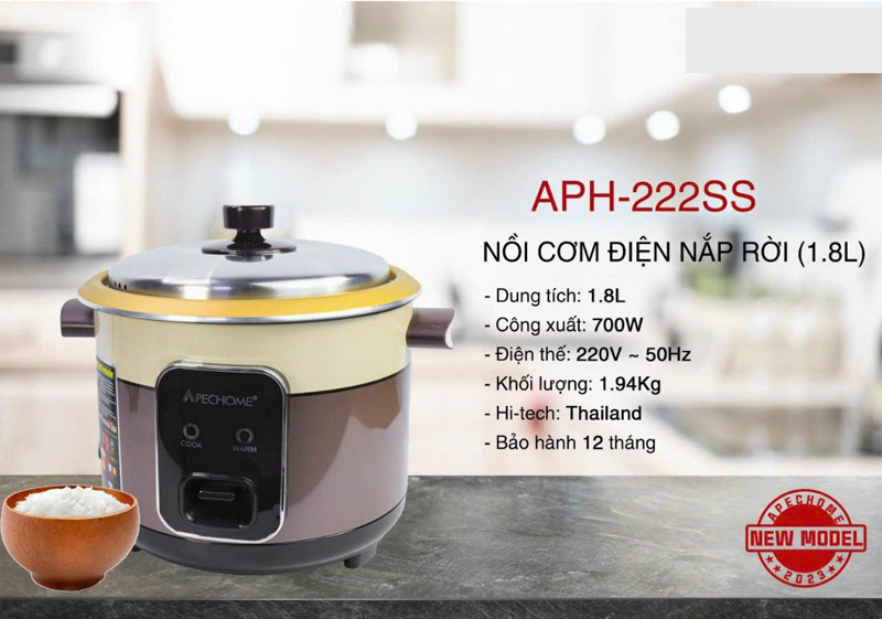 Thông số kỹ thuật của nồi cơm điện nắp rời Apechome APH-222SS