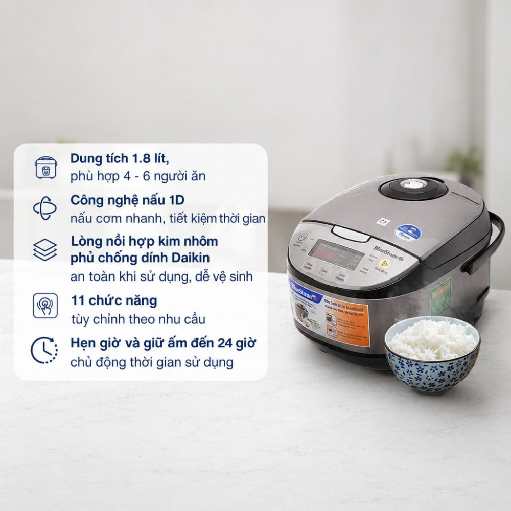 Nồi cơm điện tử BlueStone 1.8 lít RCB-5938 - Hàng chính hãng