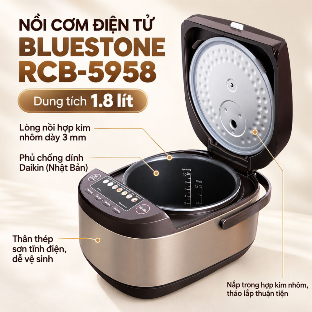 Nồi cơm điện tử Bluestone 1.8 lít RCB-5958 - Hàng chính hãng