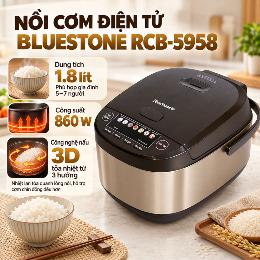 Nồi cơm điện tử Bluestone 1.8 lít RCB-5958 - Hàng chính hãng