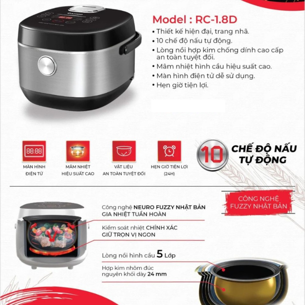Nồi cơm điện tử Rapido RC-1.8D - Hàng chính hãng