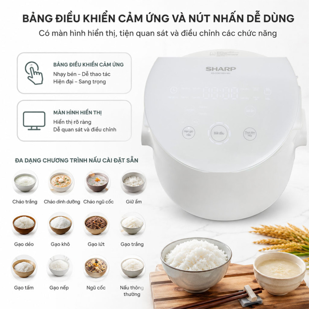 Nồi cơm điện tử Sharp 1.1 lít KS-COM110DV-WH - Hàng chính hãng