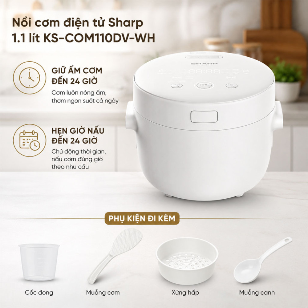 Nồi cơm điện tử Sharp 1.1 lít KS-COM110DV-WH - Hàng chính hãng