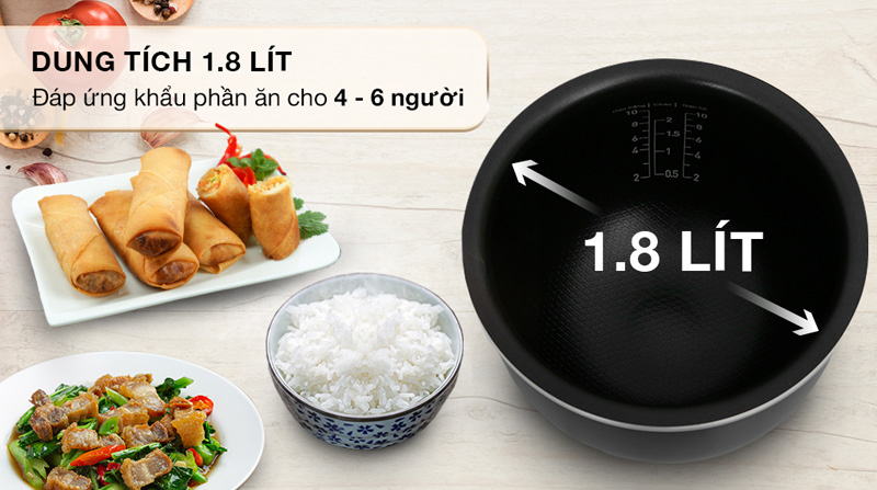 Dung tích 1.8 lít sẽ phù hợp với gia đình có từ 4-6 người