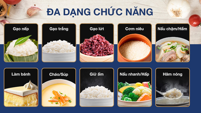 Đa dạng các chức năng nấu được cài đặt sẵn