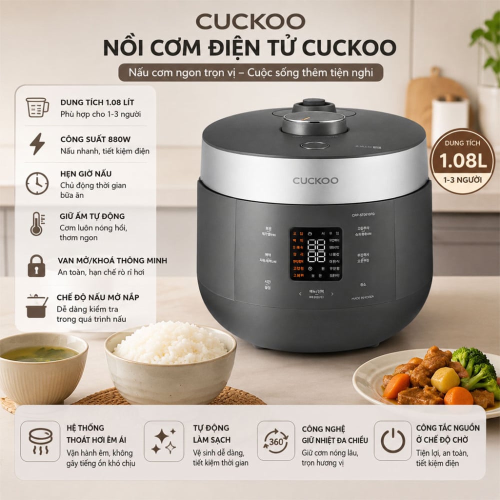 Nồi cơm điện tử áp suất kép Cuckoo CRP-ST0610FG 1.08L - Hàng chính hãng