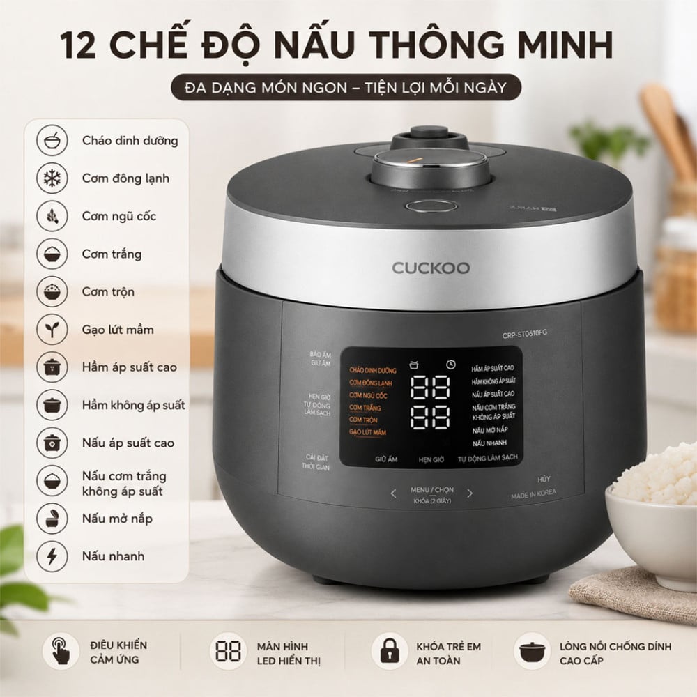 Nồi cơm điện tử áp suất kép Cuckoo CRP-ST0610FG 1.08L - Hàng chính hãng
