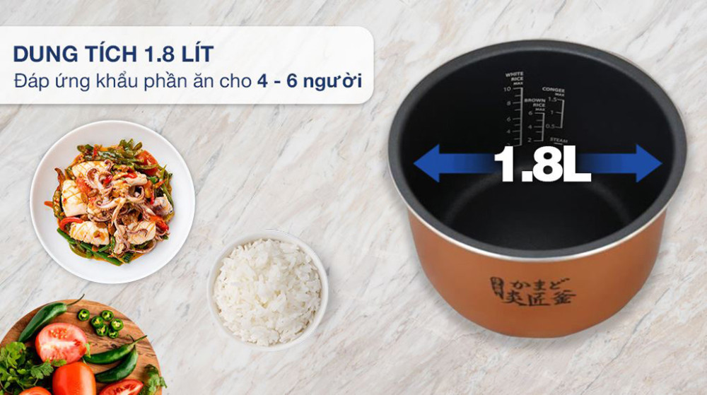 Dung tích 1.8L, phù hợp cho gia đình 4-6 người