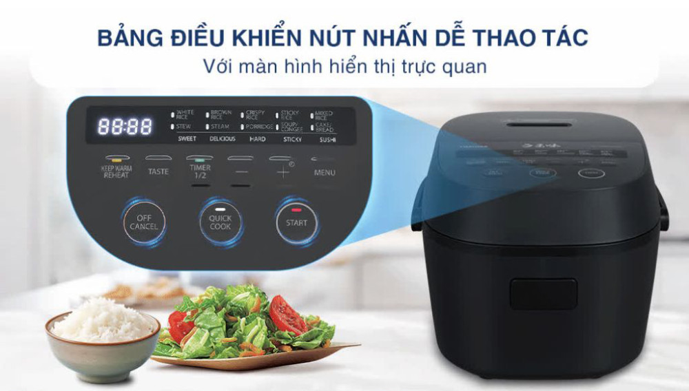 Bảng điều khiển nút nhấn với màn hình hiển thị rõ ràng